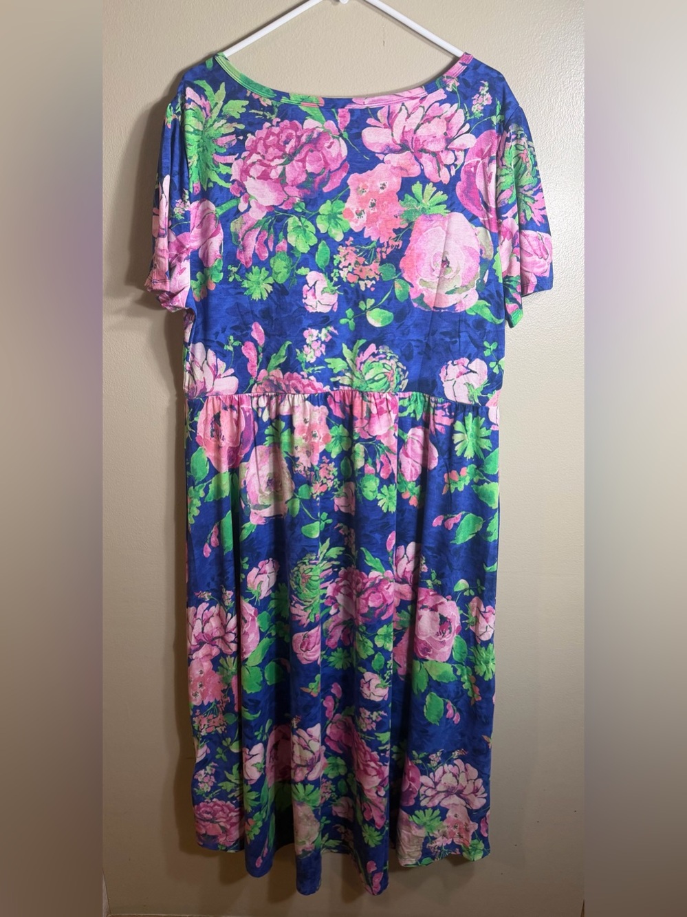 LuLaRoe Riley Dress 3XL NWT Blue Pink Floral Maxi Dress Short Sleeve - Picture 5 of 5